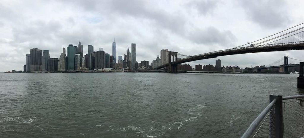 the Brooklyn Bridge across the water